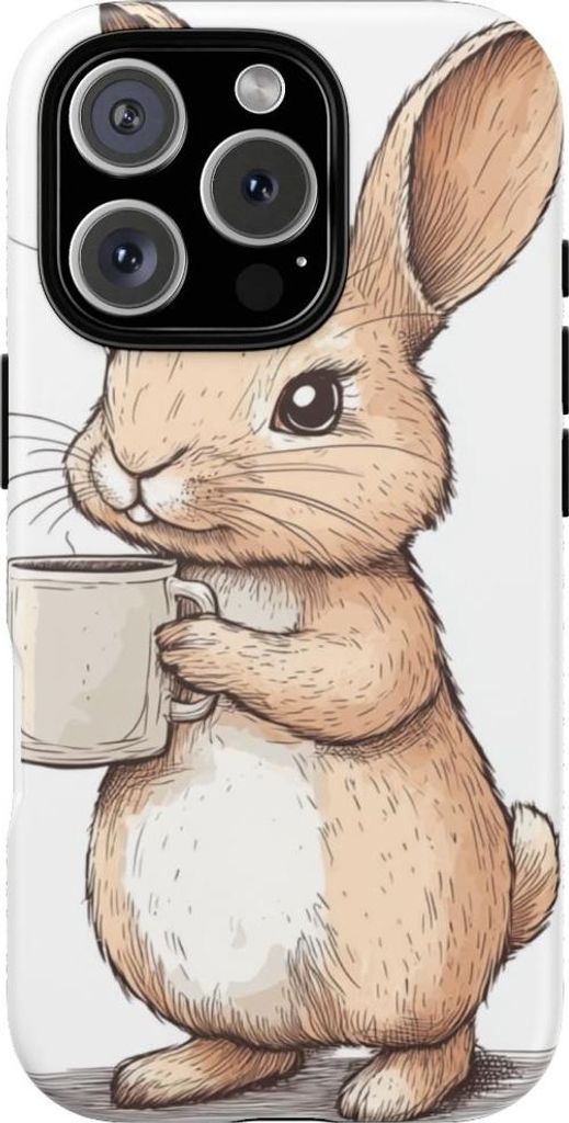 Niedlicher brauner Hase mit Kaffeetasse – Handyhülle Kompatibel mit iPhone 16 Pro
