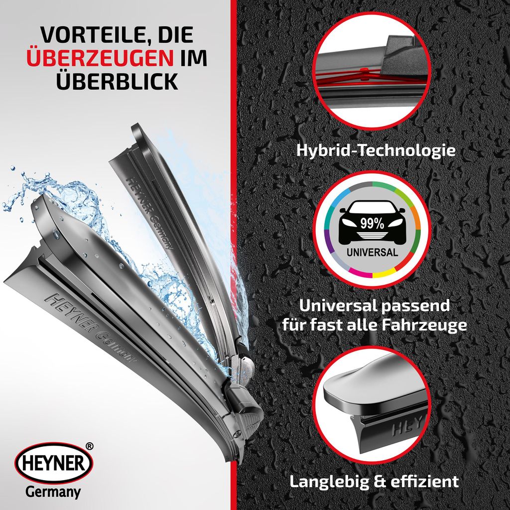 HEYNER Scheibenwischer komp. mit PONTIAC BONNEVILLE Stufenheck (09.1991 - 12.2005) HYBRID Flachbalkenwischer