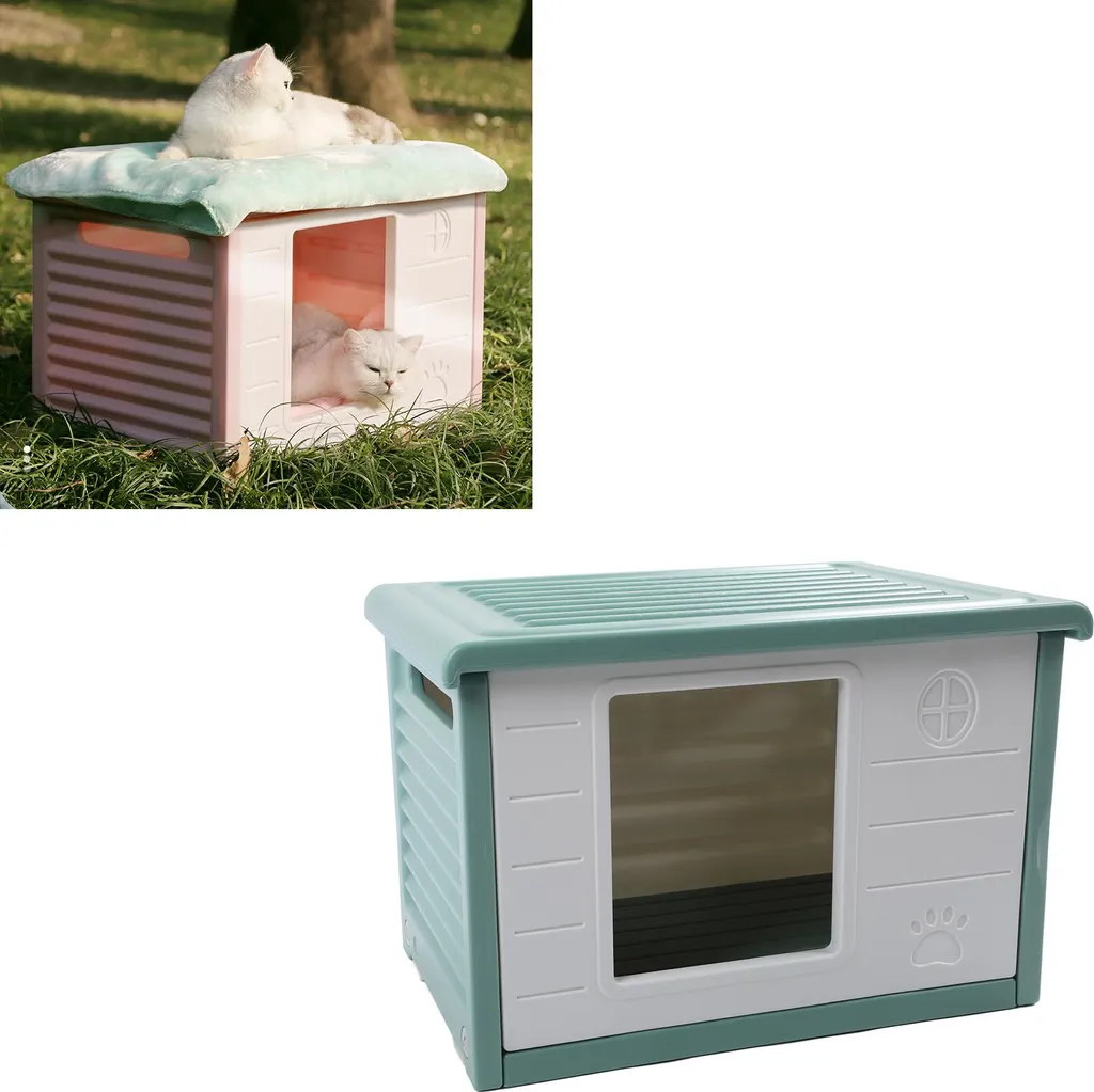 Niche chat imperméable toit plat vert multifonction toutes saisons - 2