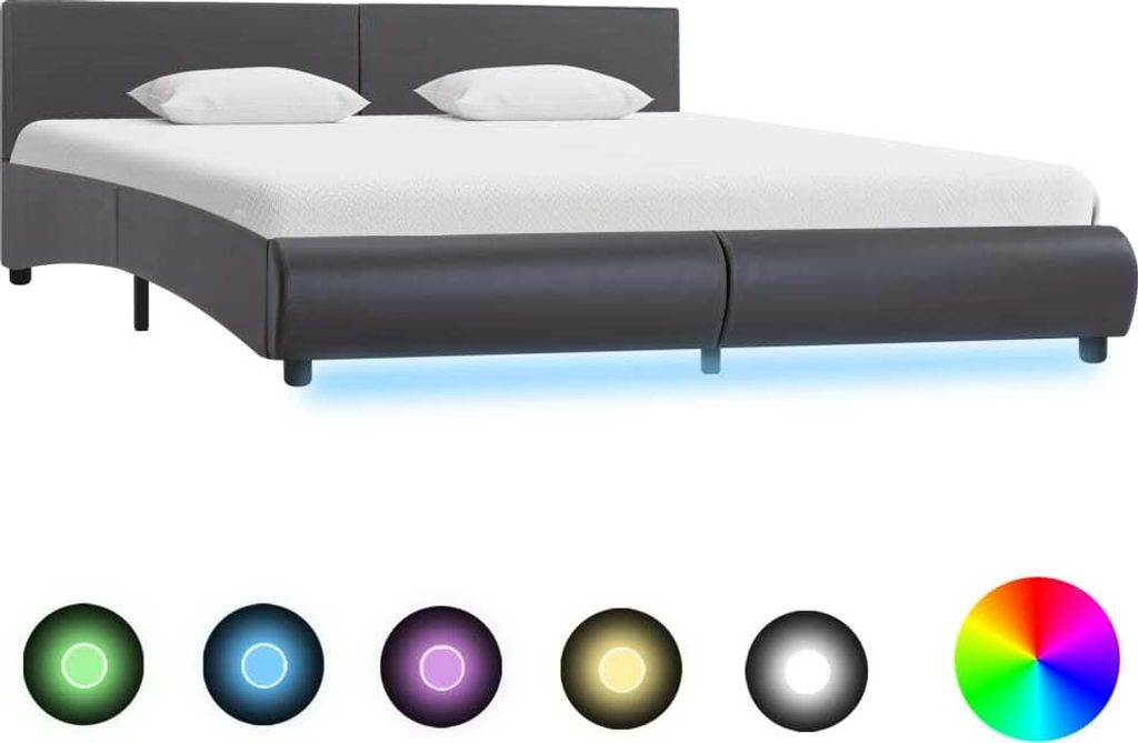 vidaXL Bettgestell mit LED Grau Kunstleder 160x200 cm