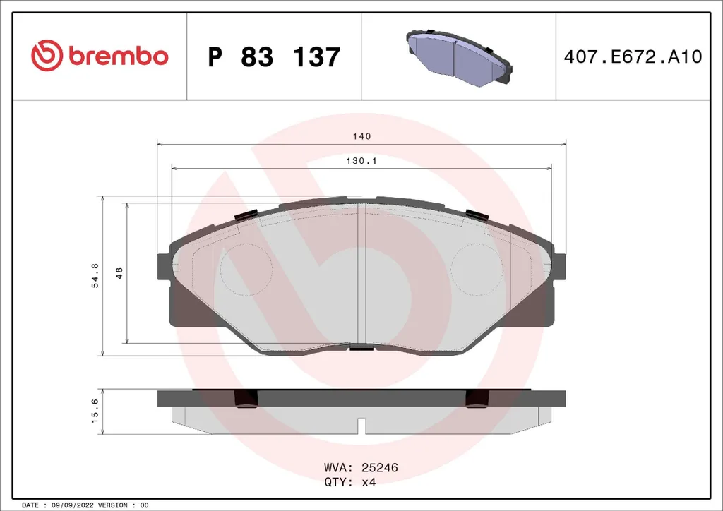 Jeu de Plaquettes de Frein à Disque pour Hilux Brembo P83137 Avant