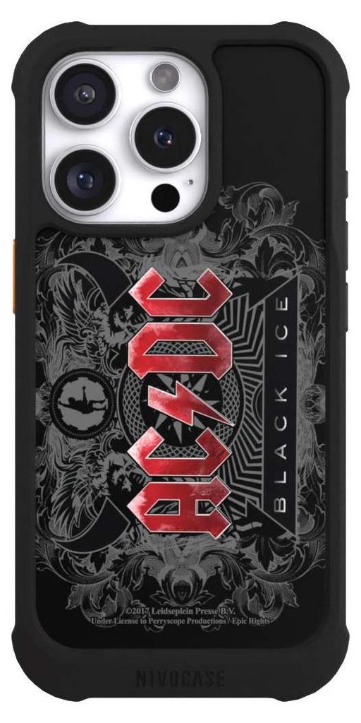 NIVOCASE Hülle für Apple iPhone 16 Pro Stoßfeste Handyhülle NIVOmax Case Schwarz ACDC Black Ice Fanartikel