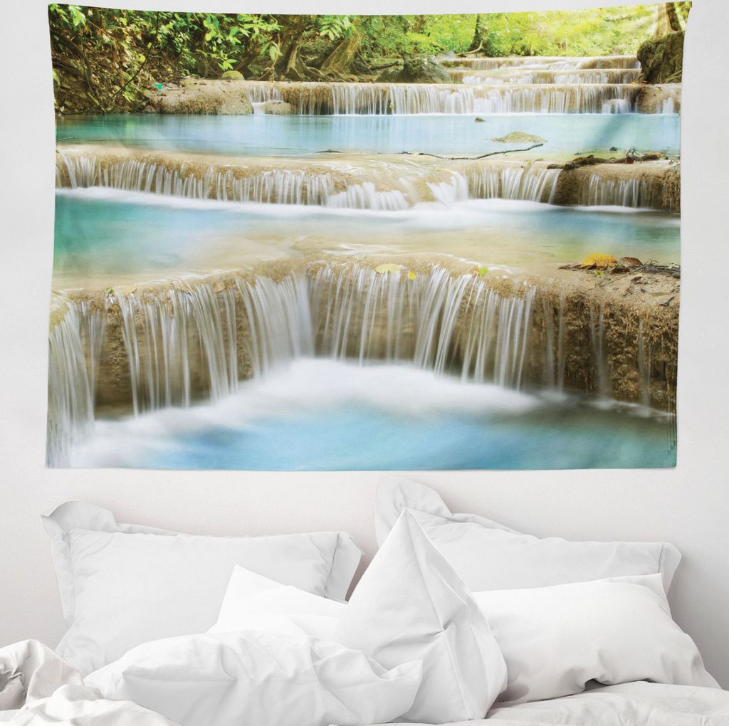ABAKUHAUS Landschaft Wandteppich, Rock Treppen im Wald aus Weiches Mikrofaser Stoff Waschbar ohne Verblassen Digitaldruck, 150 x 110 cm, Blau und G...
