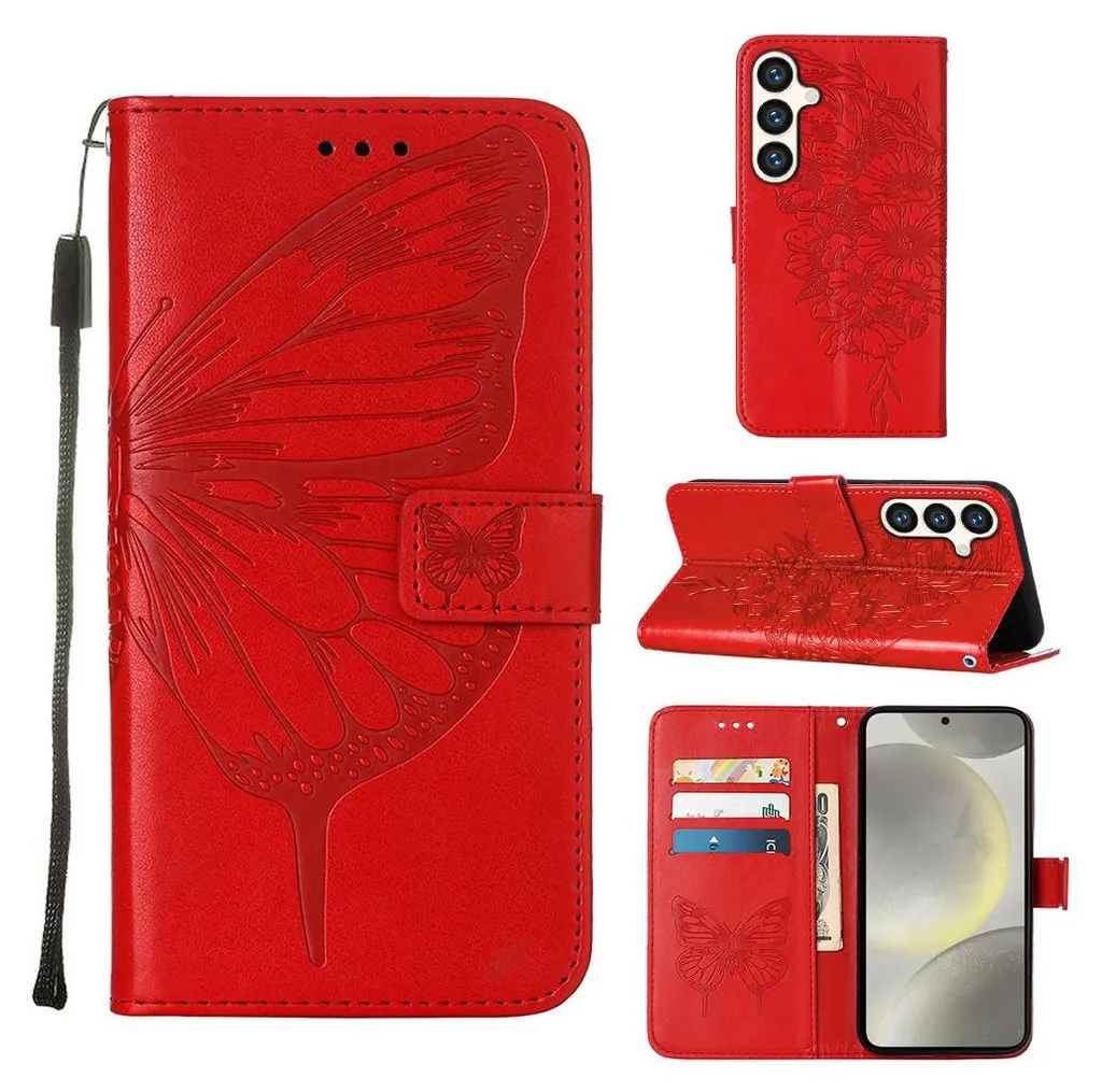 Idea Regalo: Custodia Farfalla per Samsung Galaxy S24 - Rosso Elegante