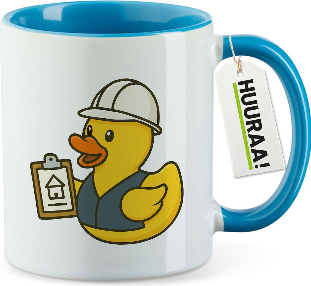 Huuraa Kaffeetasse Quietscheente Bauingenieurwesen Comic Gummiente 330ml Blau Keramik Kaffeebecher Geschenkidee