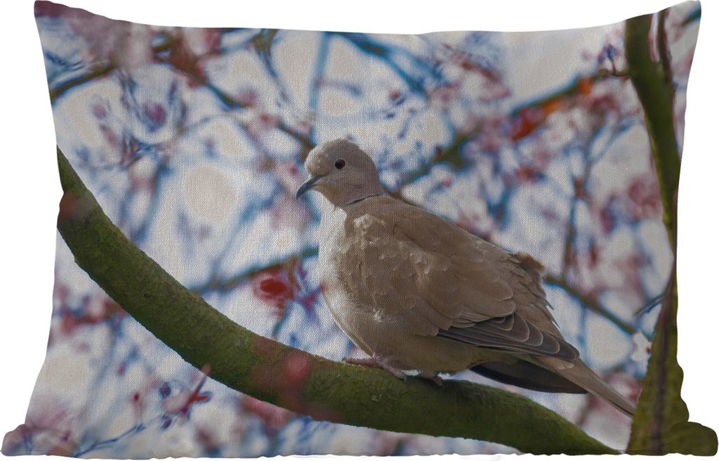MuchoWow Outdoor Kissen - Vogel - Blumen - Taube - Blütenzweige - Rosa - 50x30 cm - Wetterfest - Lounge Kissen - Sofa kissen - Wohnzimmer Dekora...