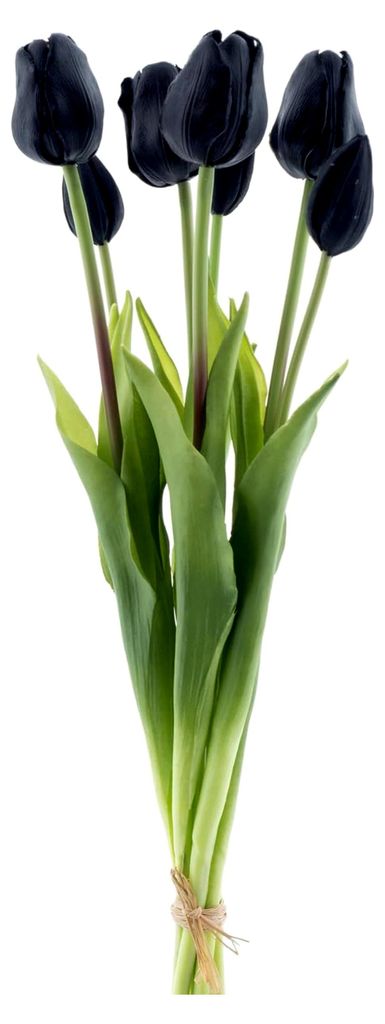 Künstlicher Tulpenstrauß 47 cm - Mit 7 Stielen - Real Touch Kunstblumen - Frühlingsdeko für Vase & Tisch (Schwarz)