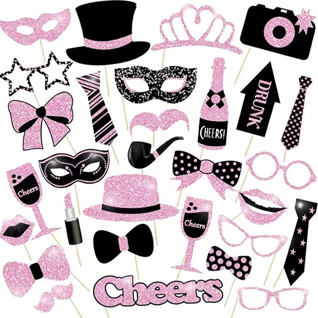 30 Stück Foto Requisiten, Booth Dekorationen,Fotobox Accessoires für Karneval, Hochzeit, Halloween, Weihnachtsparty,Party Zubehör,Tischdeko Gebu...