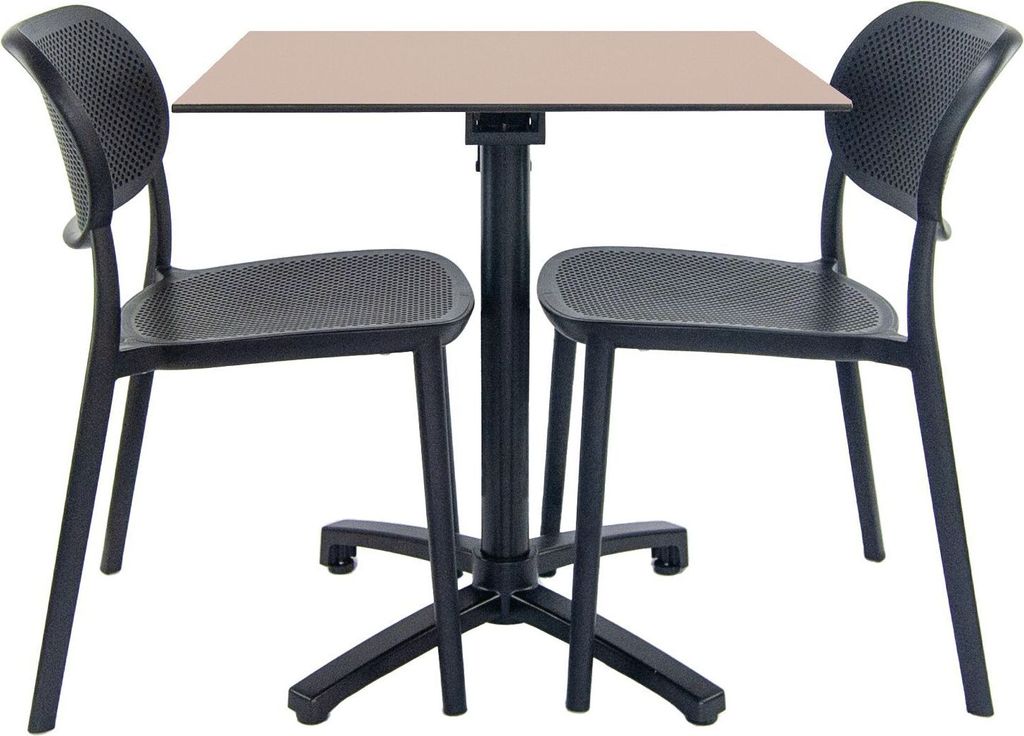 Beiger klappbarer Tisch + 2 Stühle für die Terrasse