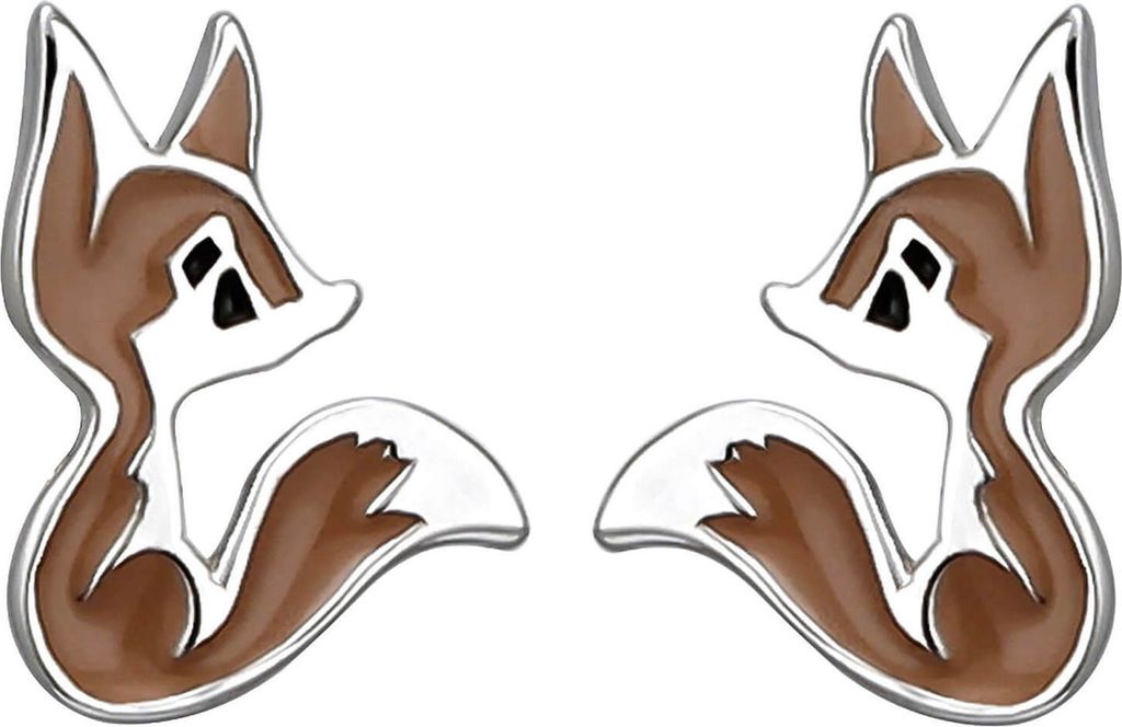 Kinder Ohrstecker Fuchs Füchse aus 925 Silber Lackeinlage braun/schwarz Ohrringe