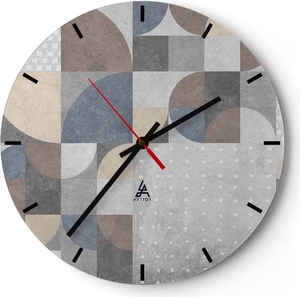 Wanduhr - Rund - Glasuhr - Geometrie Kunst Stein - 30x30cm - Schleichendes Uhrwerk - Lautlos - zum Aufhängen bereit - Dekoration Modern - Wanddeko...