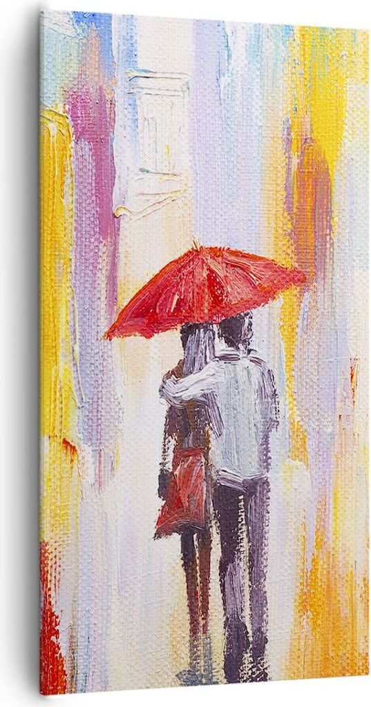 Bild auf Leinwand - Leinwandbild - Liebhaber Regenschirm - 65x120cm - Wand Bild - Wanddeko - Leinwanddruck - Bilder - Kunstdruck - Wanddekoration -...