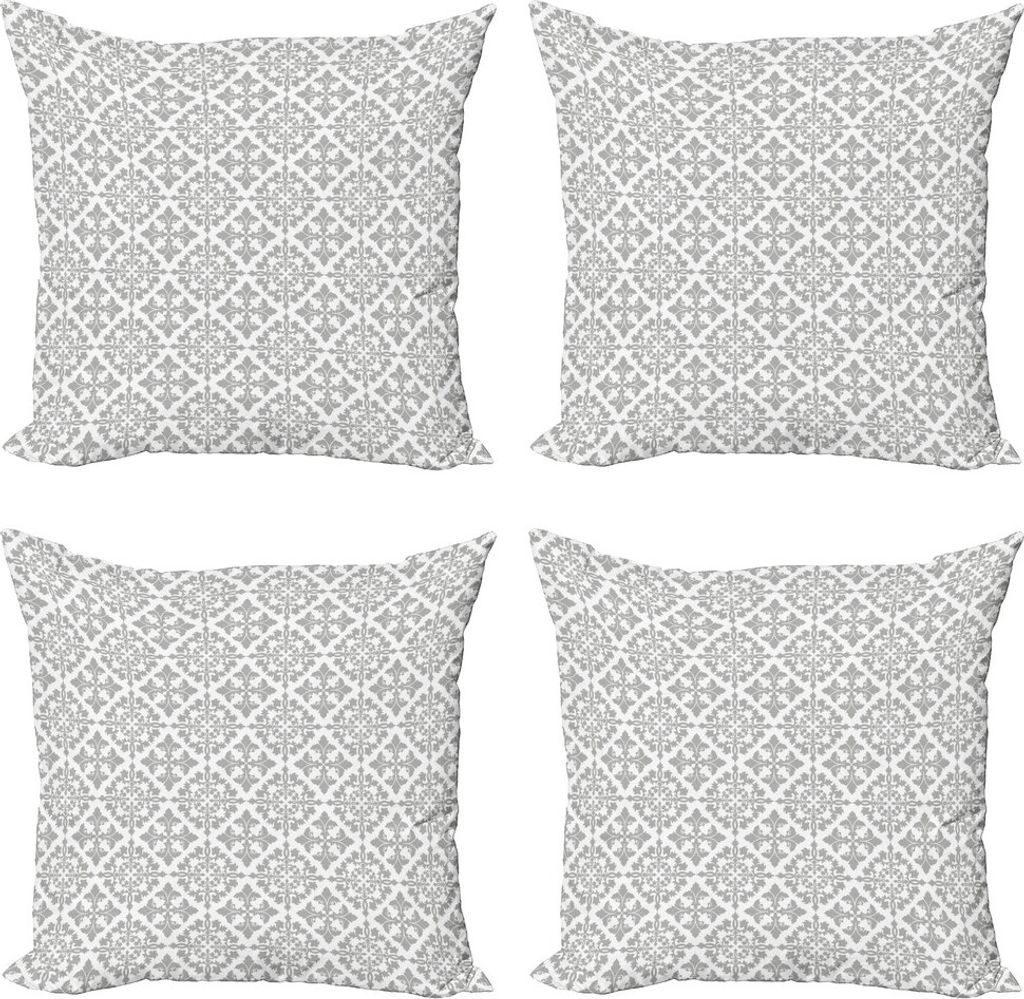 ABAKUHAUS Grau Kissenbezug Set (4 Stück), Viktorianischer Damast Floral, Moderner Doppelseitiger Digitaldruck, 60 cm x 60 cm, Grau weiß