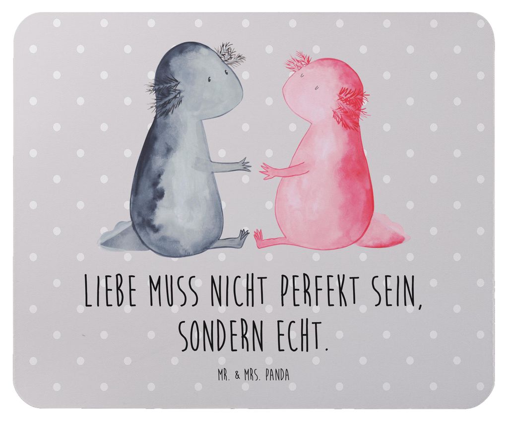 Mr. & Mrs. Panda Mauspad Axolotl Liebe - Grau Pastell - Geschenk, pc mousepad, Mouse Pad, Valentinstag, Axolot, laptop, mousematte