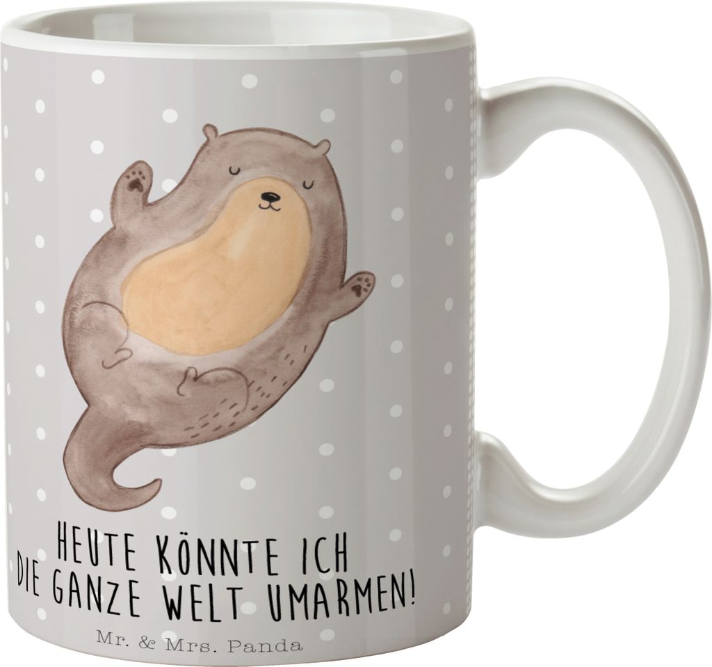 Mr. & Mrs. Panda Kaffeetasse Otter Umarmen - Grau Pastell - Geschenk, Tasse mit Spruch, Becher, gut Gelaunt, Optimistisch, Hallo, glücklich, Seeot...