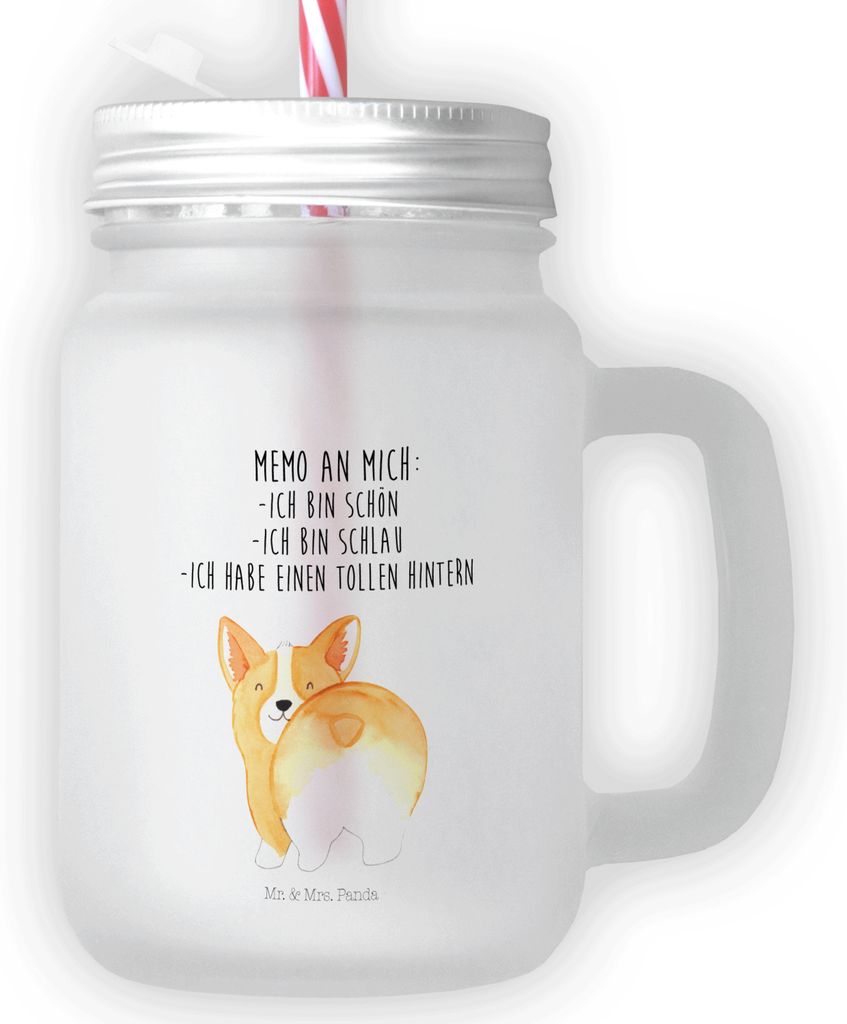 Mr. & Mrs. Panda Mason Jar Corgi Po - Transparent - Geschenk, Sprüche, Saftglas, Spruch, Glas, Mit Deckel Und Strohhalm, Positiv, Schraubverschlus...