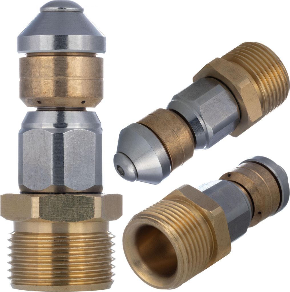 Rosfix Rotationsdüse M22 350 bar – Edelstahl Messing, 3 Rückstrahlen | Rohrreinigung, Kanal, 155°C, Innengewinde