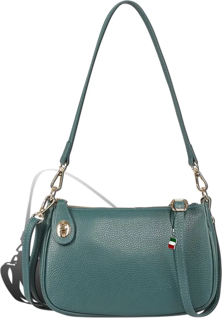 Sac en cuir véritable bleu pétrole Florence avec bandoulière réglable