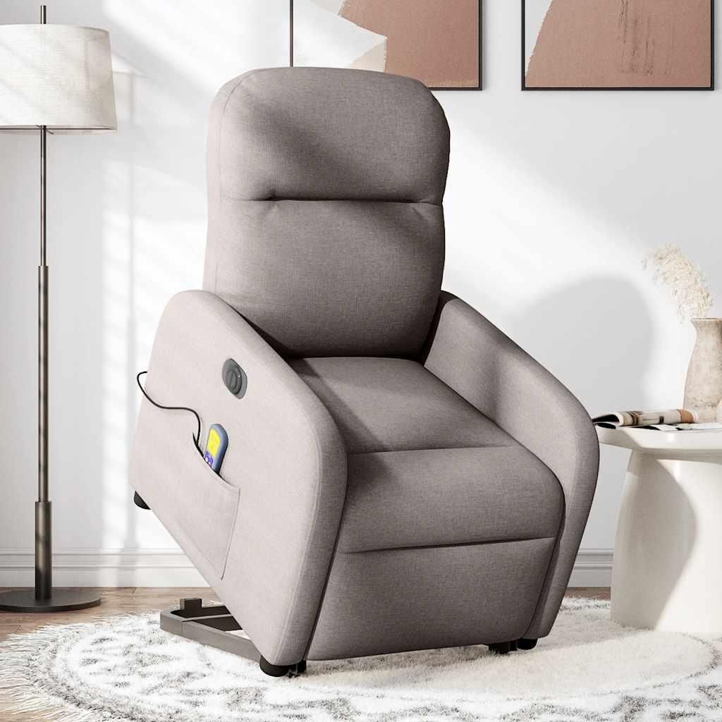 vidaXL Elektrischer Massagesessel mit Aufstehhilfe Taupe Stoff