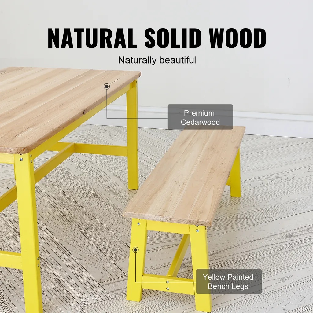 Table Enfant en Bois avec Bancs Robustes - Ensemble 3 Pièces Multi-activités