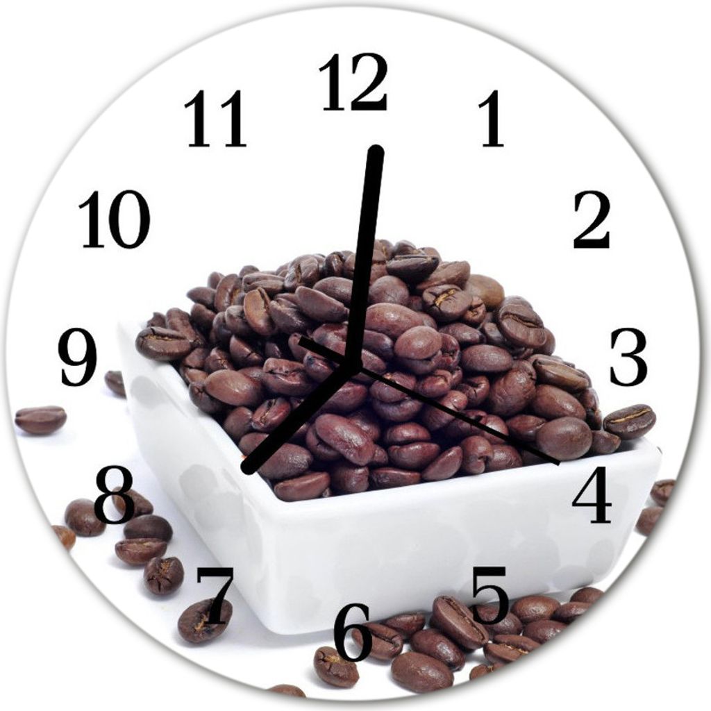 Glasuhr Wanduhr Küchenuhr Echt-Glas 30fi cm Kaffeebohnen braun