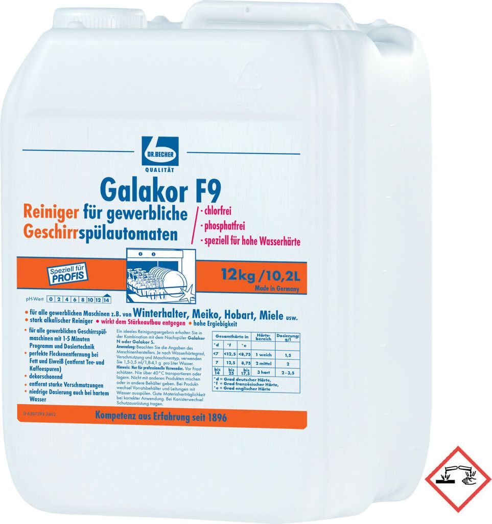 12 kg "Dr. Becher" Galakor F9 Geschirrreiniger 10 l für gewerbliche Geschirrspülmaschinen