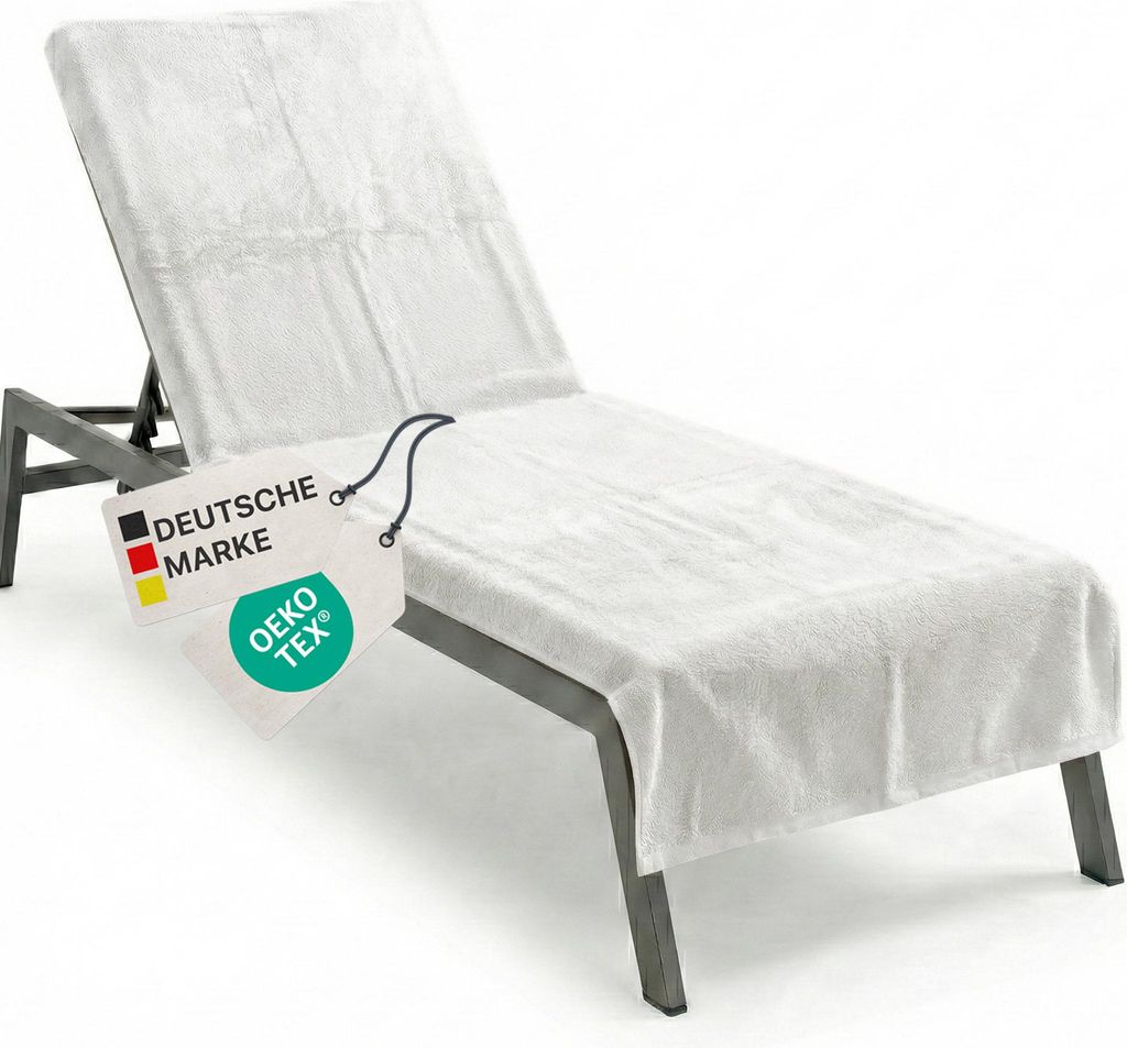 NYVI Frottee Schonbezug für Gartenliege NYVISpa 75x200 cm Weiß - Hygiene Liegestuhlauflage für Sonnenliegen Strandliegen - Handtuch Bezug - 100