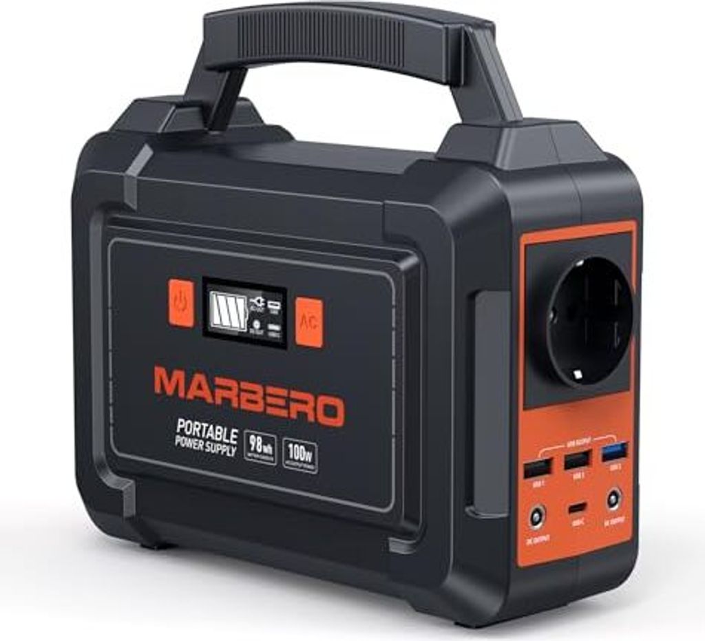 Marbero 150 W Kraftwerk Solargeneratoren 98 Wh Camping Battery Supply 220 V Sockel, DC -Anschlüsse, USB -Anschlüsse, LED -CPAP im Freien, Camping...