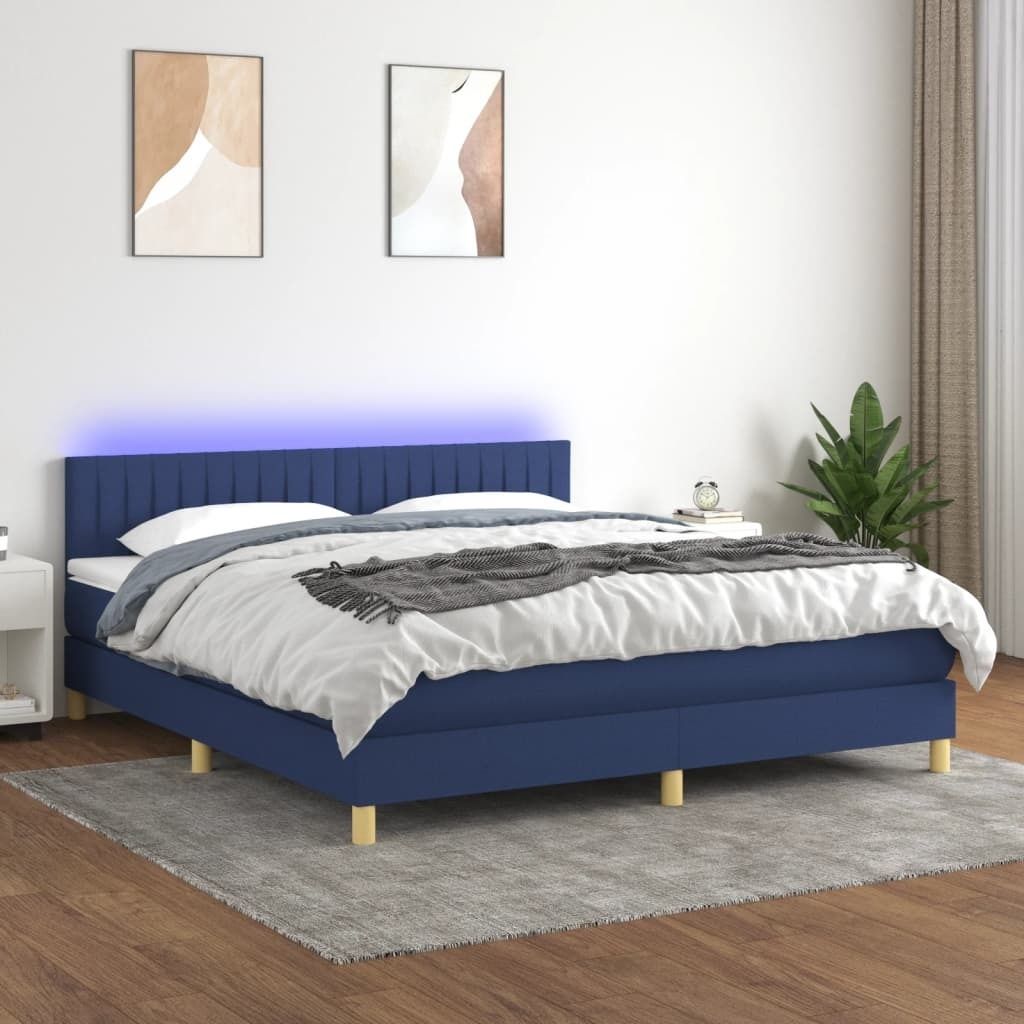 Maison Exclusive - Boxspringbett mit Matratze & LED Blau 180x200 cm Stoff