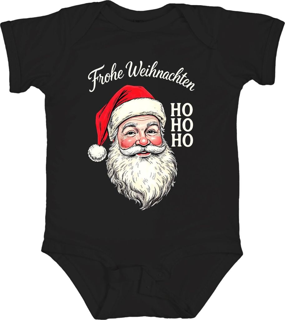 Frohe Weihnachten Weihnachtsmann HO HO HO Retro Nikolaus Geschenk Unisex Baby Body, Schwarz, 0/3