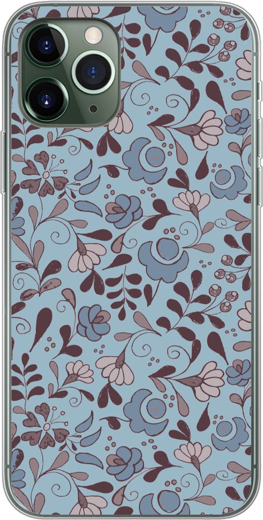 MuchoWow Handyhülle Schutzhülle Hülle für Telefoonhoesje iPhone 11 Pro Muster - Blume - Grau - Blau Silikon Softcase Handy Hülle - Handy