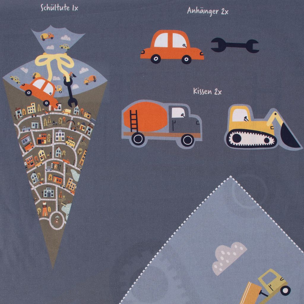 Baumwollstoff Popeline Digitaldruck Schultüte Panel blau grün 1,4m