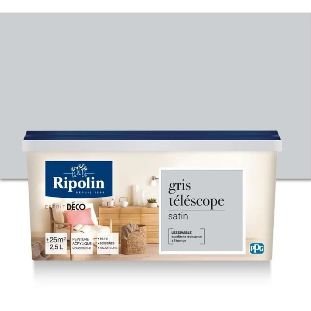 Peinture Murale Satinée Toutes Pièces Ripolin Gris Télescope - 2,5 L