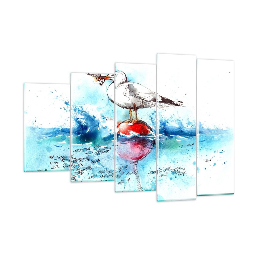 Bilder auf glas - Wasser Fische Möwe hungrig - 150x100cm - Glasbilder - Wandbilder - Kunstdruck - zum Aufhängen bereit - Wanddekoration aus Glas ...