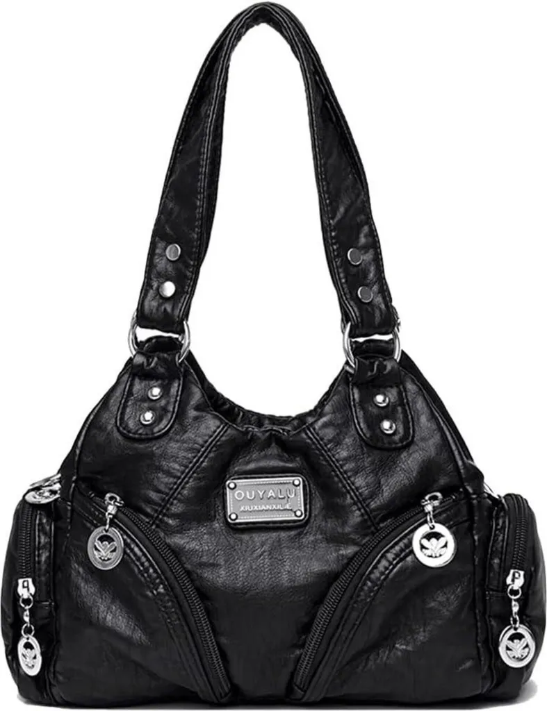 Sac hobo vintage noir bandoulière femme en similicuir souple et chic