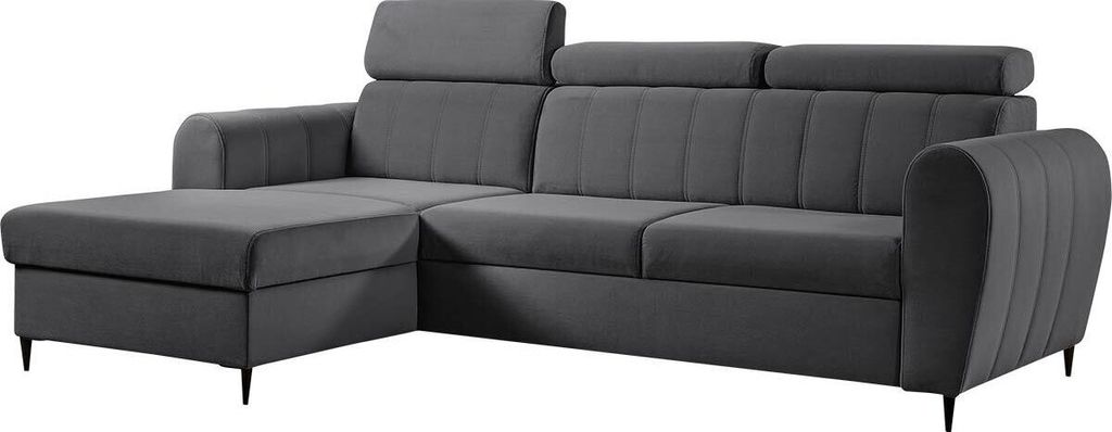 MIRJAN24 Ecksofa Forio Mini, Eckcouch mit Bettkasten und Schlaffunktion, Einstellbare Kopfstützen, Schwarze Metallfüße (Farbe: Kronos 22, Seite:...