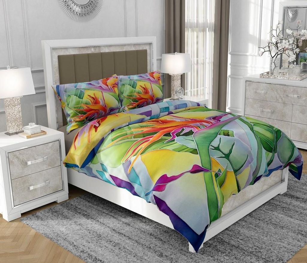 Bettwäsche 160x200 cm + 2x70x80 cm, 3-teilig, 100% Baumwolle, Satin, Reißverschluss, Blumen, Bunt - SOVIO | So.0058