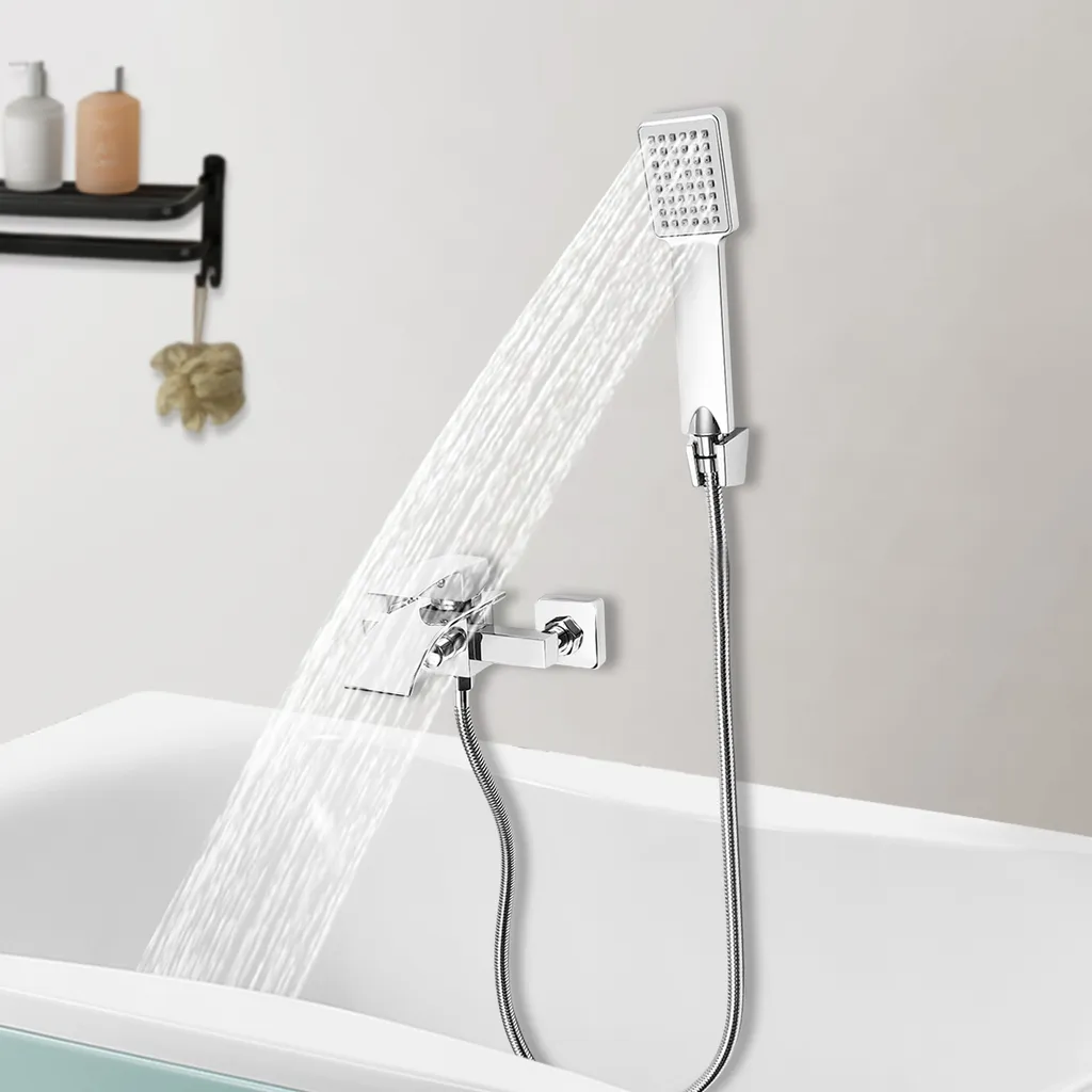Mitigeur de baignoire cascade mural avec ensemble de douche complet
