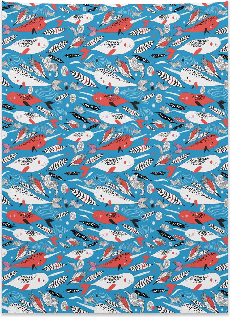 Abakuhaus Narwal Wandteppich, Unterwasser Leben Muster aus Weiches Mikrofaser Stoff Kein Verblassen Klare Farben Waschbar, 110 x 150 cm, Mehrfarbig