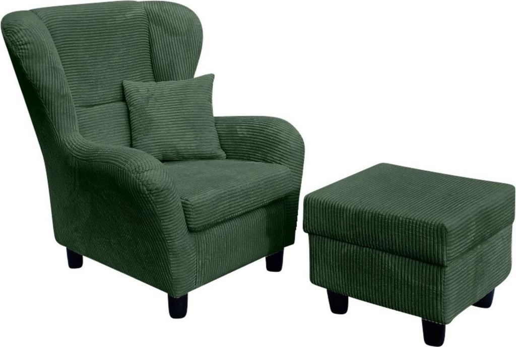 Ohrensessel mit Hocker Landhausstil Polster-TV-Lesesessel Produktbild 