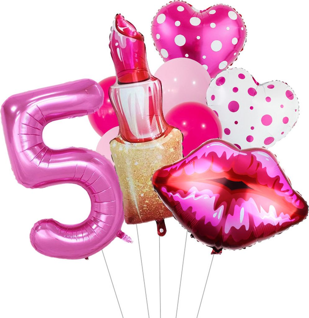 1 Set Luftballons mit Zahlen, Lippenstift, Lippen, Herzform, rosa, auslaufsicher, wiederverwendbar, für Frauen, Geburtstagsparty, Junggesellinnena...