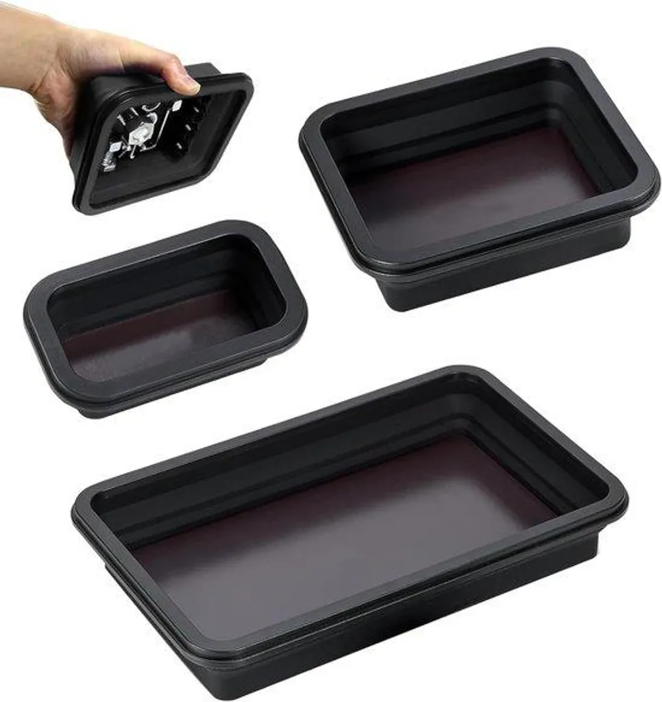 Coupelle magnétique pliable silicone noir - 3 plateaux porte-vis atelier