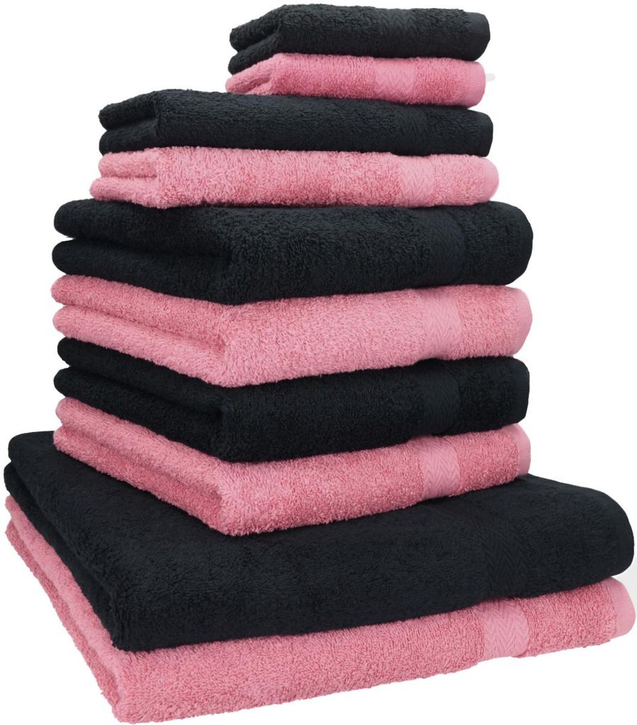 Betz 10-tlg. Handtuch-Set PREMIUM CLASSIC 2 Duschtücher 4 Handtücher 2 Gästetücher 2 Seiftücher Farbe: altrosa & schwarz