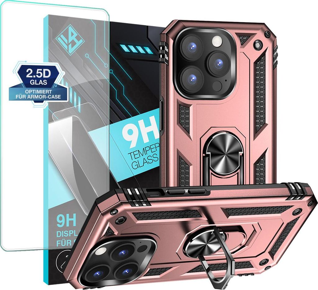 Armor Outdoor Handyhülle für Apple iPhone 14 Pro Max Handy Panzer Case Schutzhülle mit 9H Displayglas Displayschutz Farbe: Rosegold