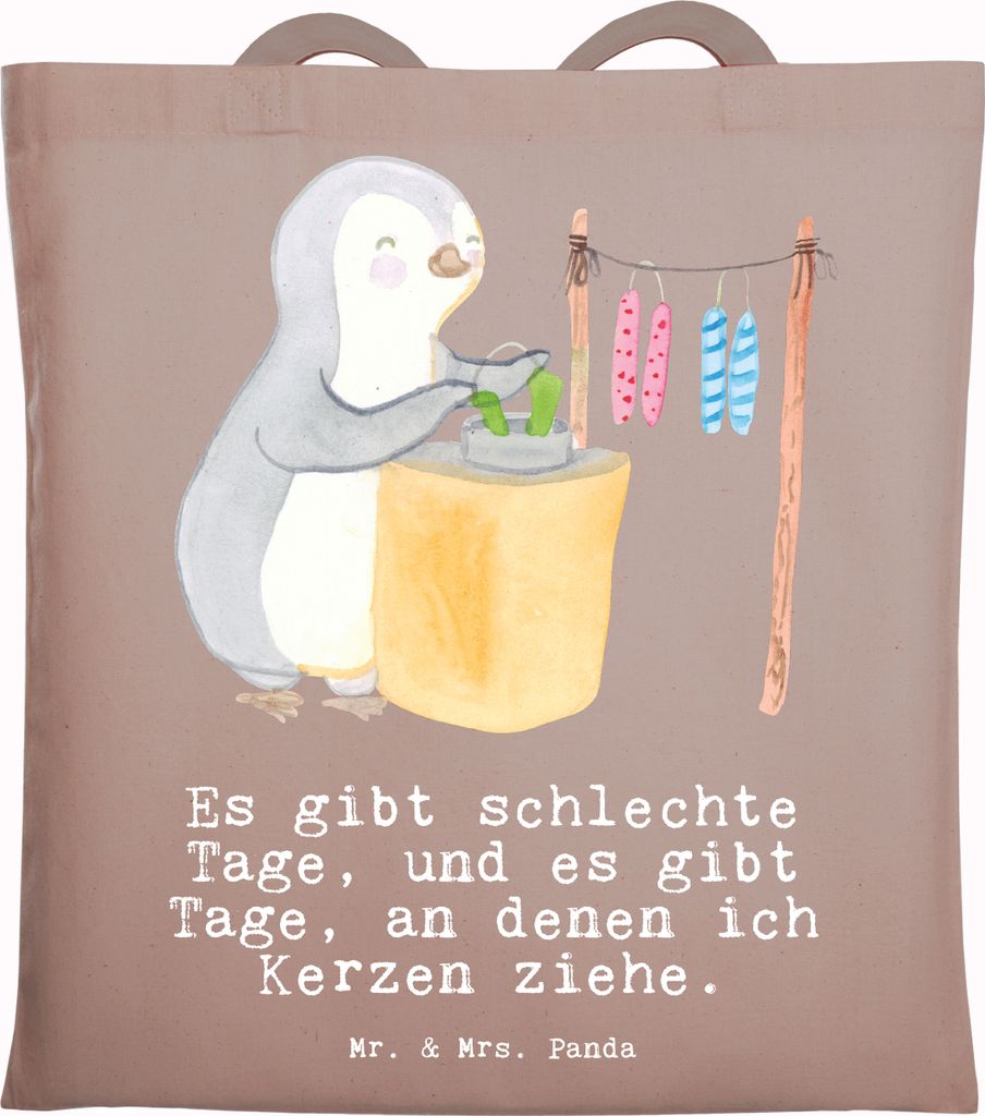 Mr. & Mrs. Panda Tote Bag Pinguin Kerzenziehen - Braun Pastell - Geschenk, Kerzen Ziehen. DIY, Uni Tasche, Laptoptasche, Deko Basteln, Schultasche,...