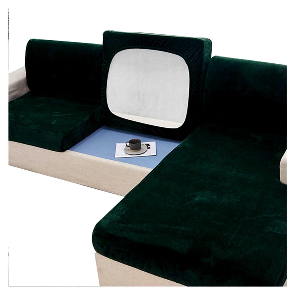 Sitzbezüge für Stühle und Sofas, hoher Stretch, Samt, Schutz für Sofakissen (groß, 3-Sitzer, dunkelgrün)
