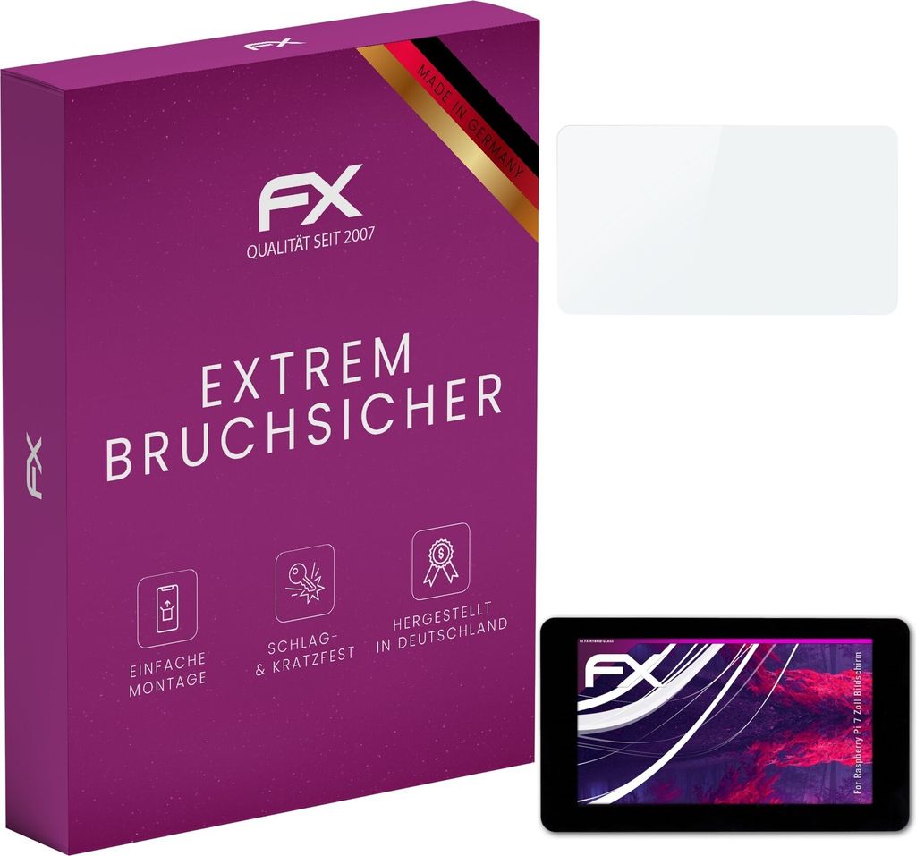 atFoliX FX-Hybrid-Glass Displayfolie kompatibel mit Raspberry Pi 7 Zoll Bildschirm Glasfolie