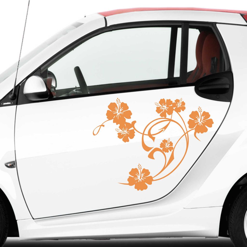Aufkleber - Autoaufkleber-Set Hibiskus Swirl 2 Stk. je 50cm x 40cm orange - Tuning Carystyling Heckscheibe Auto