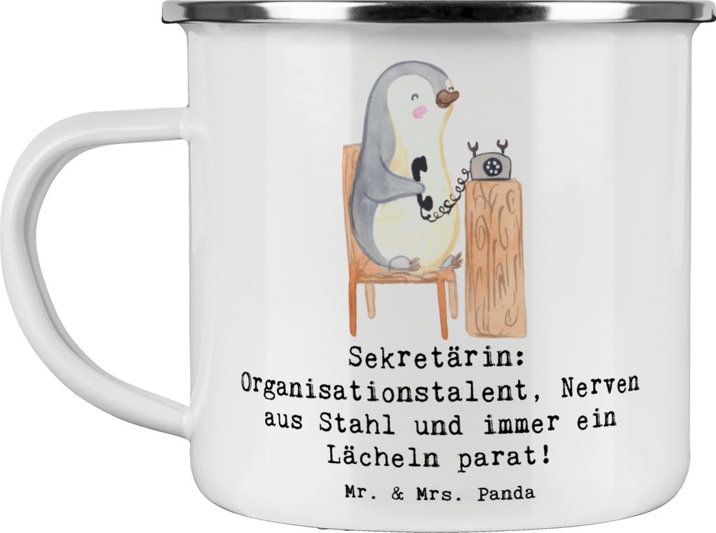 Mr. & Mrs. Panda Emaille Becher Sekretärin Heldin - Weiß - Geschenk, kreative Geschenke, Berufsprodukte, Campingtasse, professionelle Unterstütz...