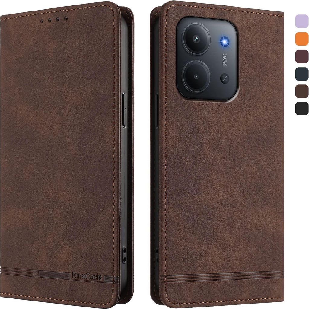 Hülle für Xiaomi Redmi 15C 5G/4G, Retro Kunstleder Ständer Klapphülle mit Kartenfächer und Magnetische Braun